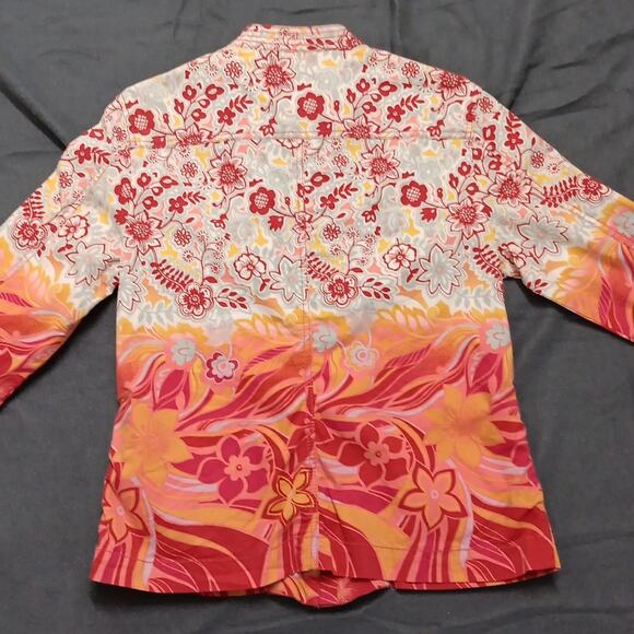 Chico's Colorful Red Orange Floral Print Casual Jacket‎ Women's Size 1 (Med/8) - Picture 9 of 15